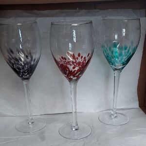 PIER 1 Dot Elegant Hand-Painted Wine Glass Set - Red, Purple, and Blue